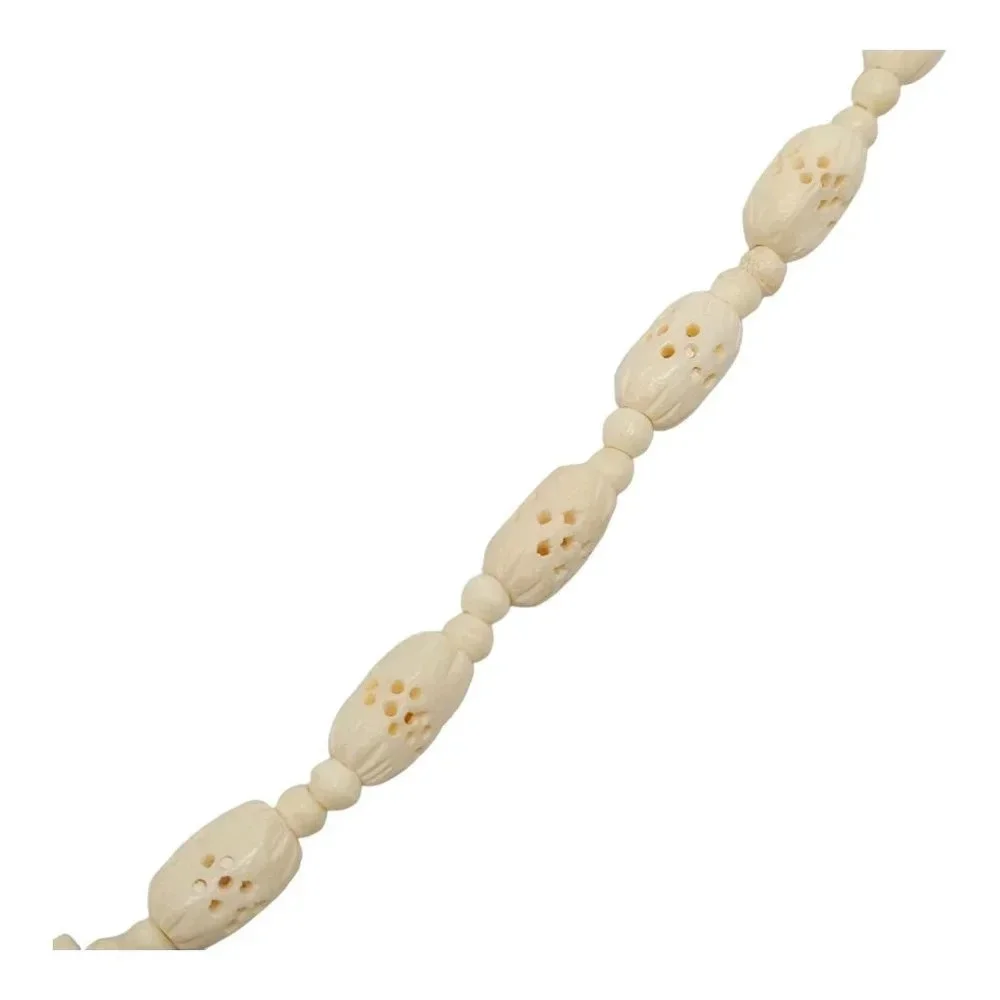 Bovine Bone Bead Beaded Flower Carved Statement Necklace